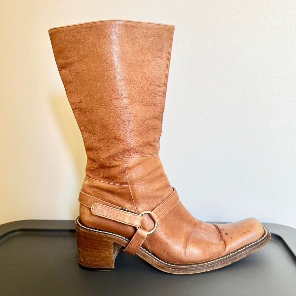 Vintage 90s / Y2K leather campus boot point square toe western harness size 9.5